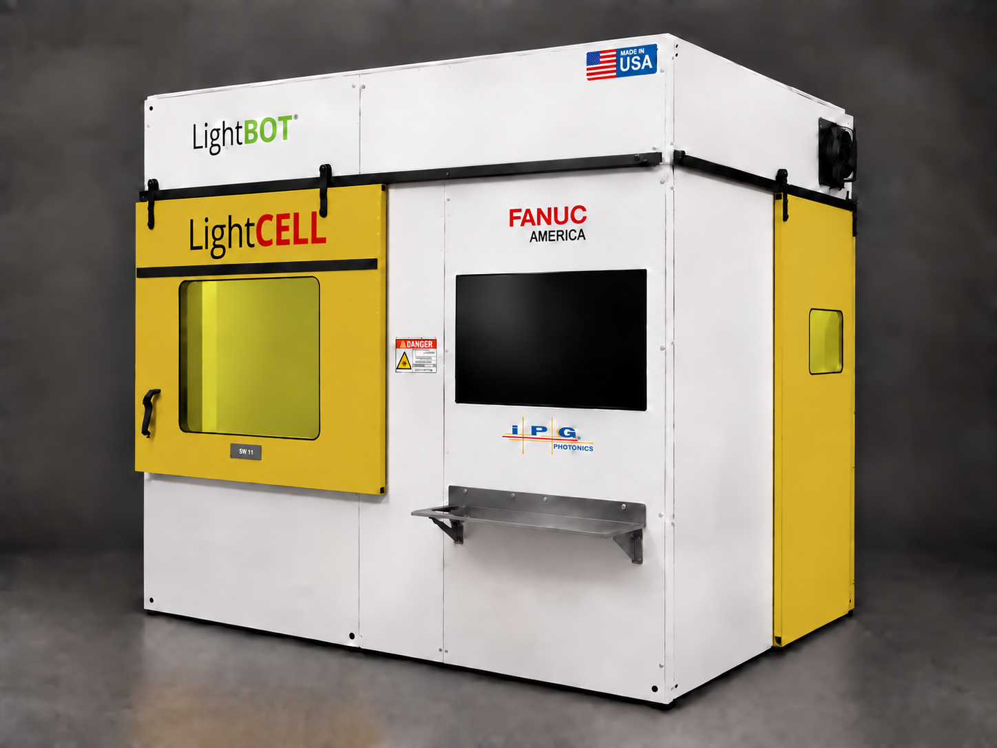 Serra LightCELL laser welding enclosure isolated against a charcoal background