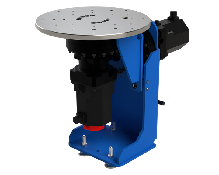 Two-axis tilt-and-rotate LightSTAGE weld positioner with circular fixture tabletop